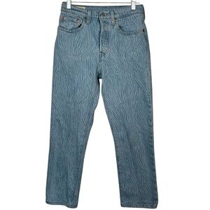Levi’s 501 Button Fly Jeans Sz 26 Blue Wavy Design Straight or Tapered Leg